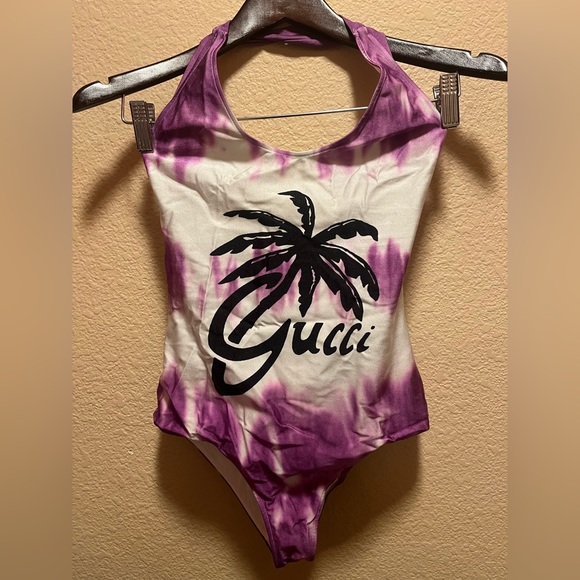 New Gucci Multicolor Logo One Piece Swimsuit - Picture 2 of 9